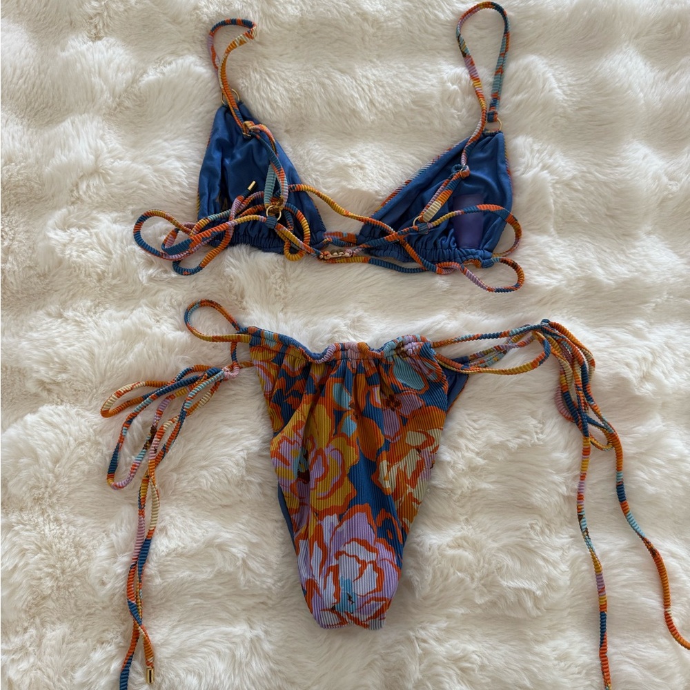 Aquari Floral Bikini Set with Blue and Orange Accents - Picture 2 of 2
